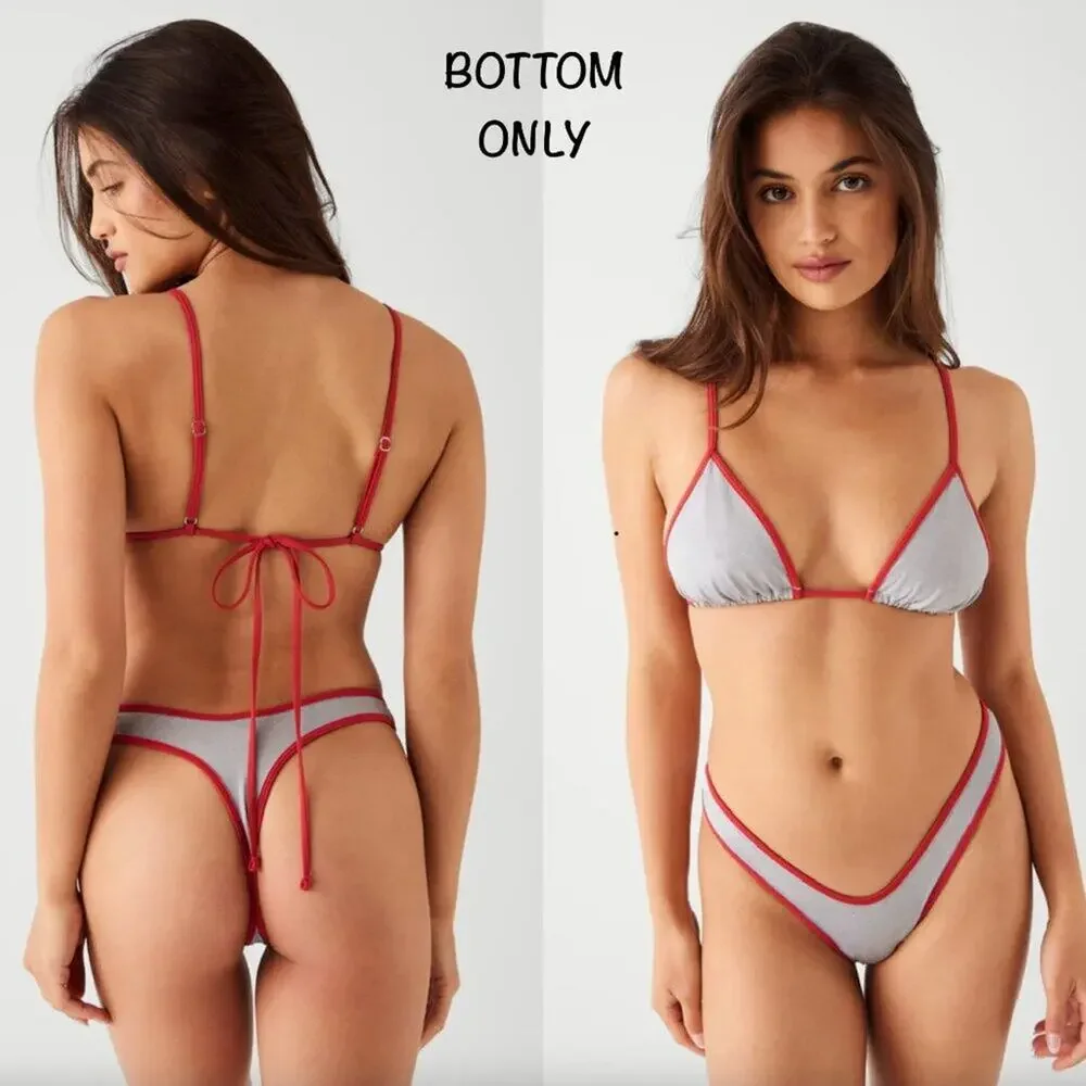 NWT Frankies Bikinis Full Moon Micro Thong Bikini Bottom Cherry Mint Large